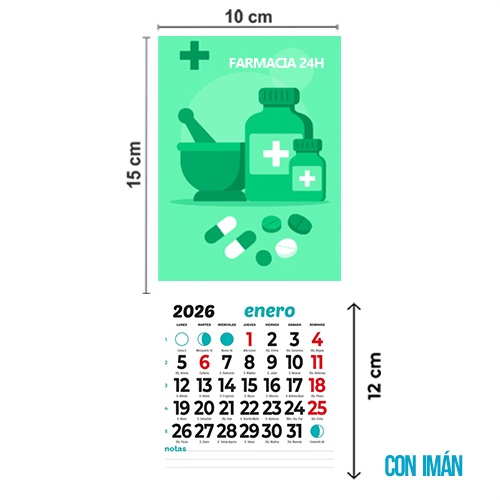 Calendario Personalizado Imán Nevera 10x15 cm TODO COLOR