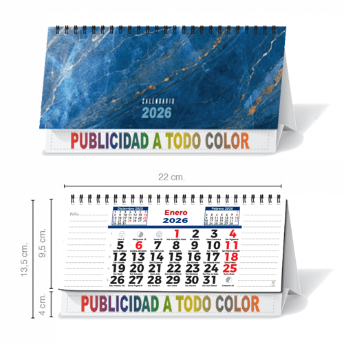 Calendario Sobremesa 7 Hojas W-O Notas 22,5x13,5 Cartón TODO COLOR