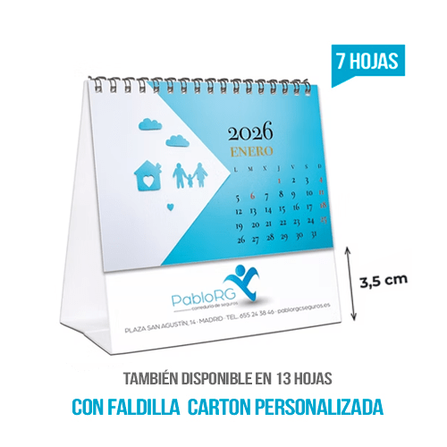 Calendario Sobremesa 7 Hojas Pequeño W-O Con Faldilla 15x14 cm TODO COLOR