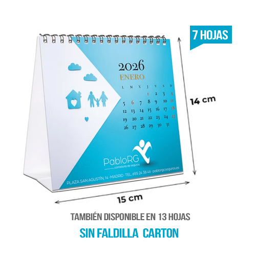 Calendario Sobremesa 7 Hojas Pequeño W-O Sin Faldilla 15x14 cm TODO COLOR