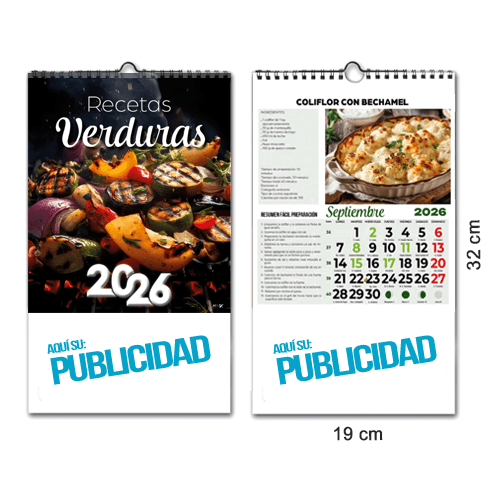Calendario Mensual Recetas de Cocina 19x32 cm