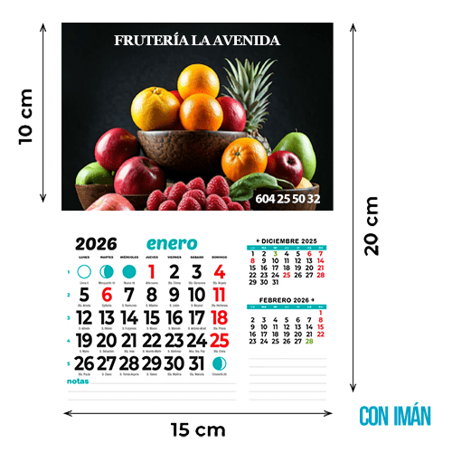 Calendario Personalizado Imán Nevera 15×10 cm TODO COLOR