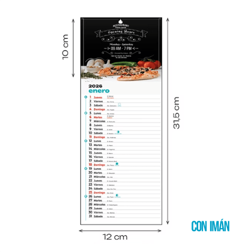 Calendario Personalizado Imán Nevera 31,5×12 cm TODO COLOR